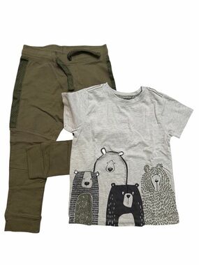 Jarvis Archer Bear Graphic Jogger Set - Olive & Heather Gray